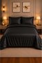 100% Cotton Satin Striped Black Double Duvet Cover Set (83 Thread-125 Gsm) - 2