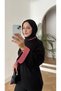 Women's Striped Collar and Cuff Detailed Waist-Tie Hijab Tunic - 7