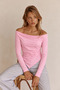 Women's Boat Neck Long Sleeve Side Gathered Asymmetrical Blouse - 2