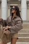 Plaid Stand Collar Women's Oversized Water-Repellent Trench Jacket - 5