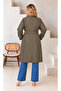 Women's Plus Size Double Breasted Collar Bondit Fabric Belt Detailed Lined Oversize Trench Coat Jacket 29011 - 6