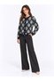 Women's Ethnic Patterned Gold Buttoned Crew Neck Knitwear Cardigan - 8