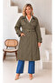Women's Plus Size Double Breasted Collar Bondit Fabric Belt Detailed Lined Oversize Trench Coat Jacket 29011 - 4