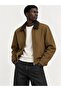 Men's Tan Zippered Lined Cashmere Coat Jacket