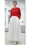 Women's Ecru Elastic Waist Poplin Long Skirt - 3