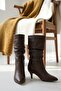 Sophia Short Brown Bellows Boots (7 cm Heel) Pull-On Casual Women's Boots - 3