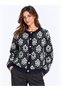 Women's Ethnic Patterned Gold Buttoned Crew Neck Knitwear Cardigan - 2
