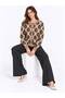 Women's Ethnic Patterned Gold Buttoned Crew Neck Knitwear Cardigan - 3