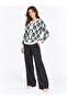 Women's Ethnic Patterned Gold Buttoned Crew Neck Knitwear Cardigan - 8