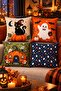 Halloween 4-Piece Throw Pillow Cover Set, Halloween Pumpkin Cat Ghost Pattern Decorative Pillow Covers 45X45 cm