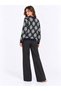Women's Ethnic Patterned Gold Buttoned Crew Neck Knitwear Cardigan - 5
