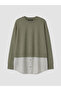 Two Mt Shop Quality Lcw Modest Green Interlock Striped Loose & Baggy Women's Sweatshirt Tunic - 5