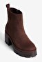 Women's Suede Boots with Zipper, Platform Sole, Thick Heels, Rona Brown - 4