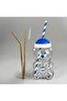 500 Cc Glass Cup with Straw - Blue Lid + Brushed Stainless Steel Gold Straw Set - 500 ml Glass with Straw with Bear Figure for Water, Cool Coffee, Juice, Soft Drinks, Etc. - Gift-Ready Cup