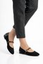 Yonles Belt Scarf Buckle Women's Ballerina Flats Black Suede - 5