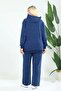 Women's Plus Size Seasonal 100% Cotton Cardigan Trousers Set Loose Fit Zippered Hooded Mom - Knitwear Detailed Two-Piece Tracksuit Navy Blue - 5