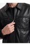 Slim Fit Shirt Collar Faux Leather Jacket with Zipper Pockets - 5