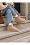 Women's Beige Suede Thick Soled Short Ankle Platform Winter Boots - 5