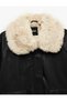 Long Sleeve Detachable Faux Fur Collar Faux Leather Jacket - 7