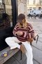 Women's Crew Neck Double Stripe Striped Oversize Knitwear Sweater Claret Red-Mink - 3
