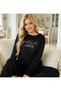 Luxurious Look Black Velvet Women's Pajama Set – Crew Neck, Comfortable & Stylish, Soft Texture