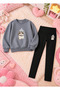 Girl's Crew Neck Sweatshirt and Skinny Leggings Set, 2-Piece Printed Top and Bottom Set