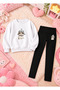 Girl's Crew Neck Sweatshirt and Skinny Leggings Set, 2-Piece Printed Top and Bottom Set
