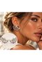 Silver Pearl and Colorful Stone Detailed Fan-Shaped Earrings – Stylish and Glamorous Design