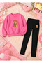 Girl's Crew Neck Sweatshirt and Skinny Leggings Set, 2-Piece Printed Top and Bottom Set