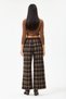 Women's Brown Italian Plaid Patterned Belted Elastic Waist Loose Wide Leg Palazzo Trousers 38 - 46 Size - 4