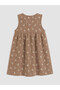Brown Crew Neck Floral Baby Girl Dress - 4