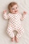 Baby Romper - Cream Long Sleeve Snap Romper with Red Heart Pattern - 2