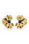 Gold Flower Figured Blue Stone Earrings – Large Flower Design, Stylish and Glamorous