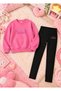Girl's Crew Neck Sweatshirt and Skinny Leggings Set, 2-Piece Printed Top and Bottom Set
