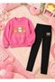 Girl's Crew Neck Sweatshirt and Skinny Leggings Set, 2-Piece Printed Top and Bottom Set
