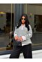 Women's Polo Collar Zippered Striped Knit Sweater - 7