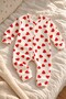 Baby Romper - Red Heart Patterned Long Sleeve Snap Romper - 2