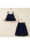 Girl's Cotton Navy Blue Velvet Trousers, Tie-Up Sweater and Scallop Detailed Shirt 3-Piece Set - 3