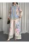 Floral Patterned Linen Hijab Double Set (Shirt & Pants) - 25041 - 5