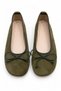 Women's Khaki Green Suede Bowknot Soft Comfortable Ballerinas Farel