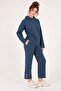 Akana Women's Gold Button Detailed Shirred 3 Thread Tracksuit Set – Two Piece Bottom Top Set - 2