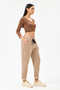 Women's Camel Italian Waist Lace-Up Lycra Velvet Trousers Size 40 - 46 - 2