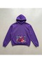 Women's Purple Kangaroo Pocket Floral Printed Hooded Sweatshirt / Oversize Hooded Sweatshirt