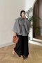 Belted Single Button Detailed Oversize Women's Winter Modest Poncho - 4
