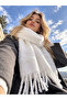 Soft Textured White Tassel Scarf Shawl Shoulder Wrap - 2