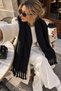 Soft Textured Black Tassel Scarf Shawl Shoulder Wrap - 4