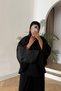 Belted Single Button Detailed Oversize Women's Winter Modest Poncho - 5