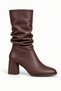 Alessia Women's Brown Bellows Almond Toe Thick Heeled Daily Stylish Boots - 6