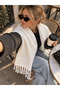 Soft Textured White Tassel Scarf Shawl Shoulder Wrap