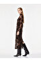 Long Sleeve Semi-Sheer Velvet Floral Print High Neck Lace Long Dress - 2